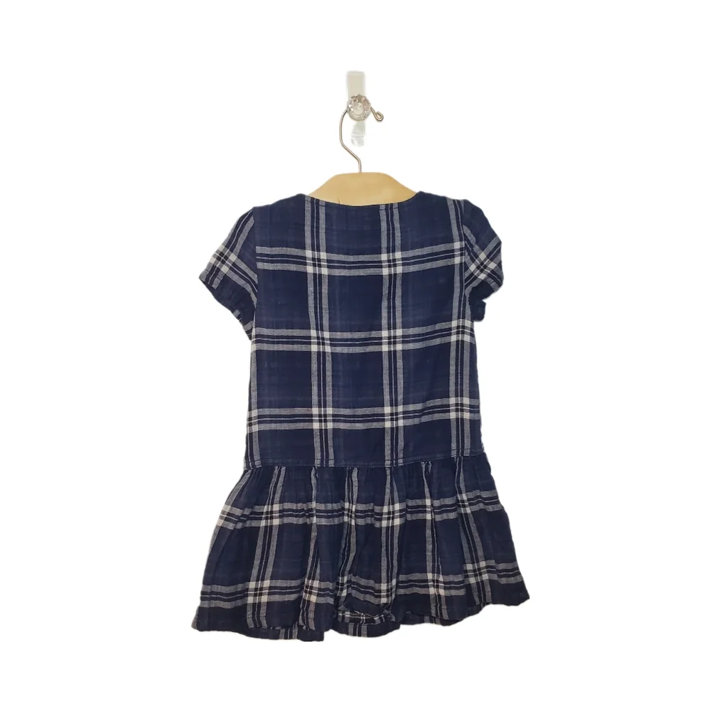 Gap Kids XS 4-5 Y Girls Blue Plaid Button Placket Drop Waist Short Sleeves